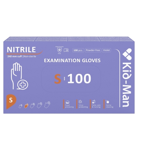 Pirštinės nitrilinės be pudros violetinės S dydis Kid-man N100